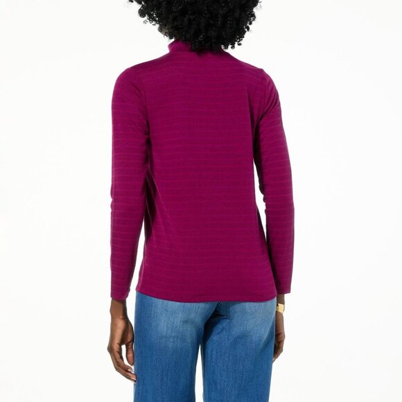 TWRHLL Christie Brinkley Mock Neck Top Size Medium Long Sleeve Purple Cozy Knit - Picture 2 of 6
